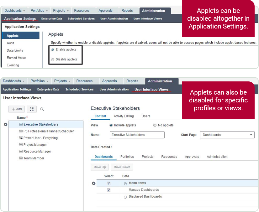 disable java-based applets